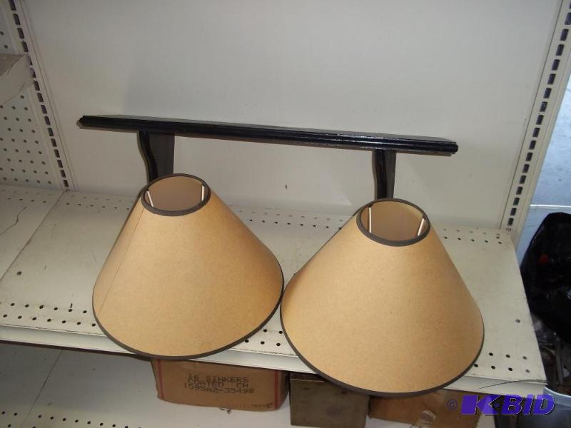 lot 122 image: 2 lamp shades and wood shelf...