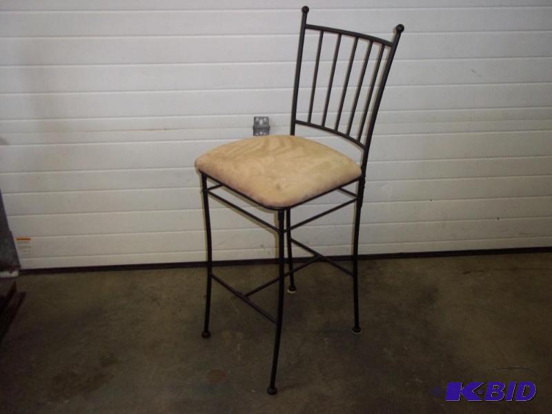lot 129 image: Rod Iron Bar Chair with padded seat...