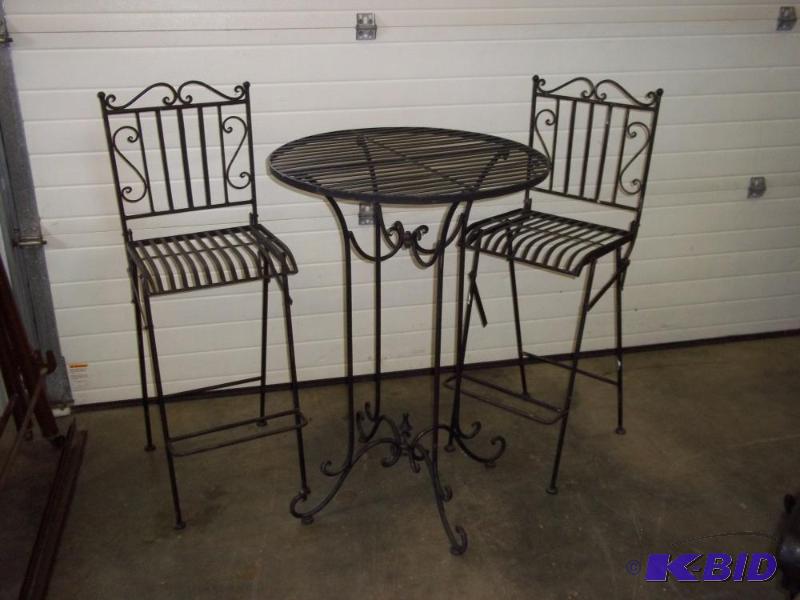 lot 130 image: Rod Iron Bar Table and Chairs...