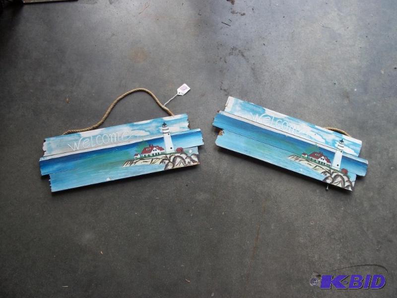 lot 52 image: Pair of Wood Lighthouse Wall Hangings...