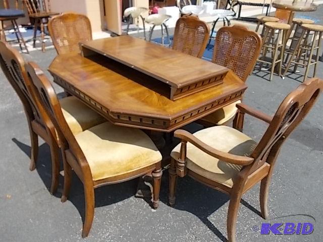 Dining Set With 6-Cane Back Chairs (2-Arm Cha...