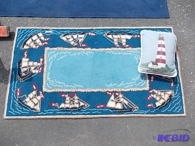 52 x 29 Wool Rug &amp Lighthouse Pillow...