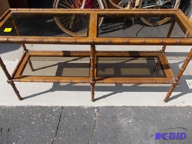Sofa Table With Smoke Glass Shelves, Bamboo S...