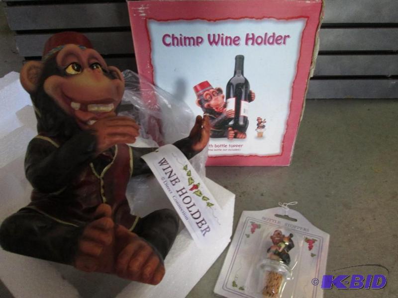 Chimp wine bottle holder with bottle cork top...
