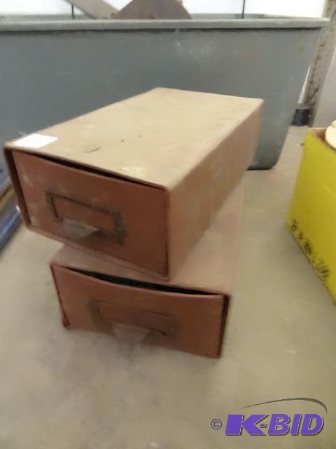 lot 115 image: 2 Cardboard Drawers with Misc. Staples. Hinge...