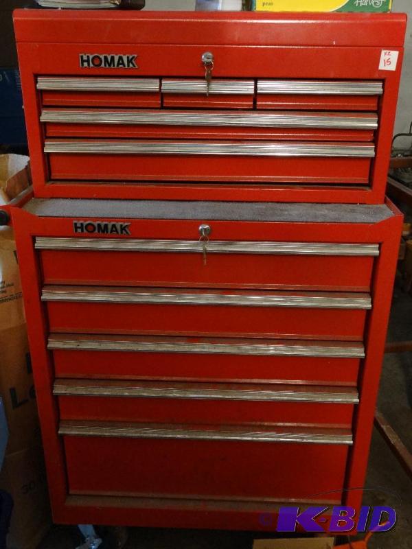 lot 15 image: Homak Roller Cabinet and Top Box. Comes with ...