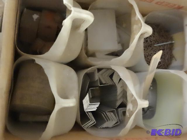 lot 156 image: Box with 6 jugs of misc hardware...