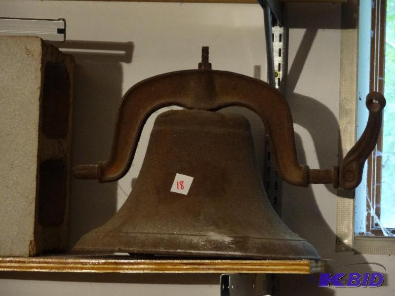 lot 18 image: Vintage cast iron bell. 15" at the base...