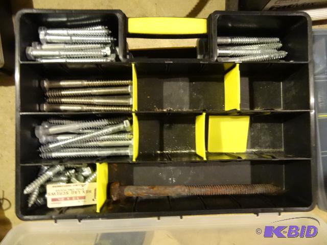 lot 260 image: Stanley hardware case with misc lag screws...