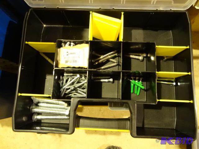 lot 262 image: Stanley hardware case with misc lag screws...