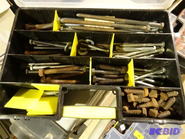 lot 265 image: Stanley hardware case with misc lag screws...