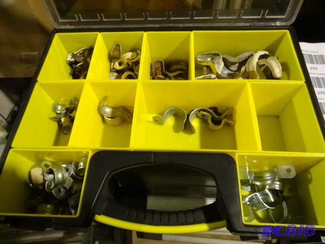 lot 280 image: Stanley hardware case with misc conduit clamp...