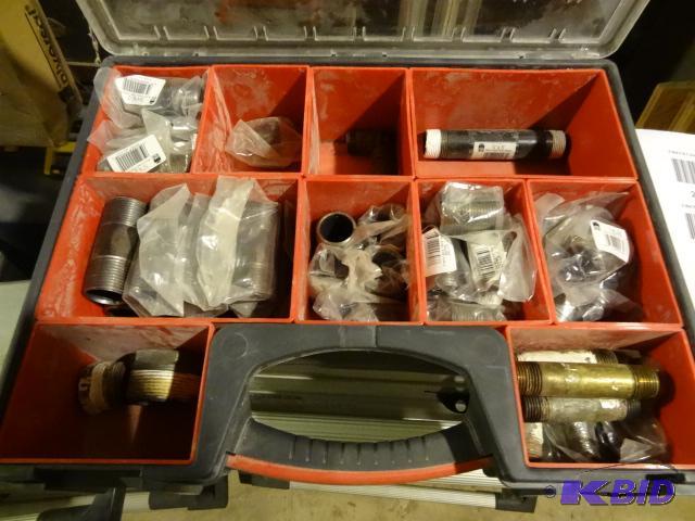 lot 287 image: Zag hardware case with misc steel pipe fittin...