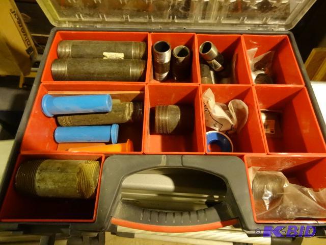 lot 288 image: Zag hardware case with misc steel pipe fittin...