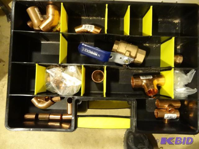 lot 293 image: Stanley Hardware Case with Misc. Copper Fitti...