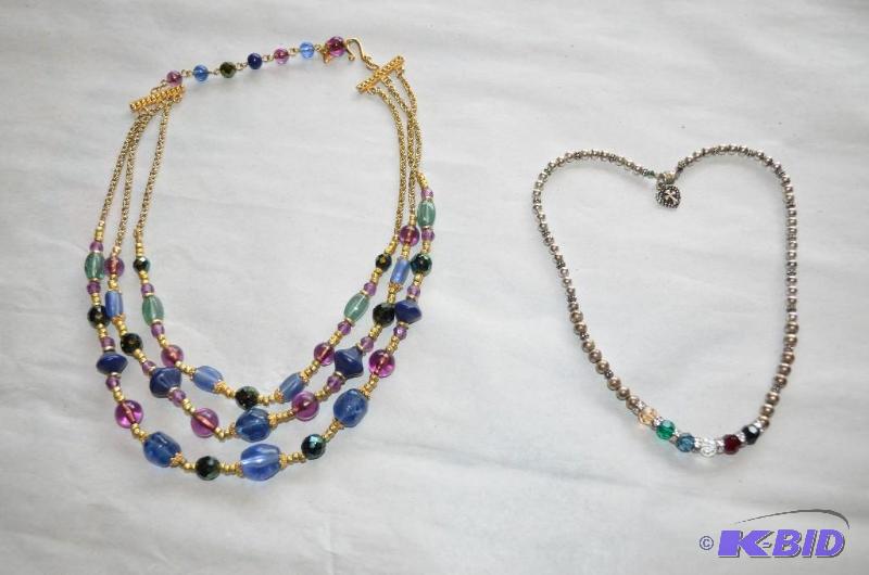 lot 16 image: 2 Necklaces 925 silver necklace with colored ...