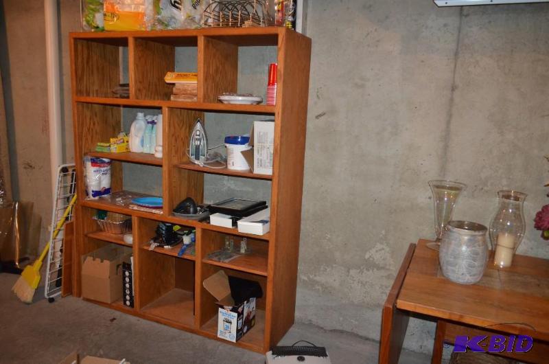 lot 35 image: Wood display shelf could be oak.(not sure) lo...