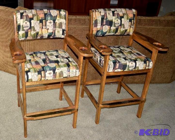 lot 5 image: 2 Spectator type cloth bar chairs. This set o...
