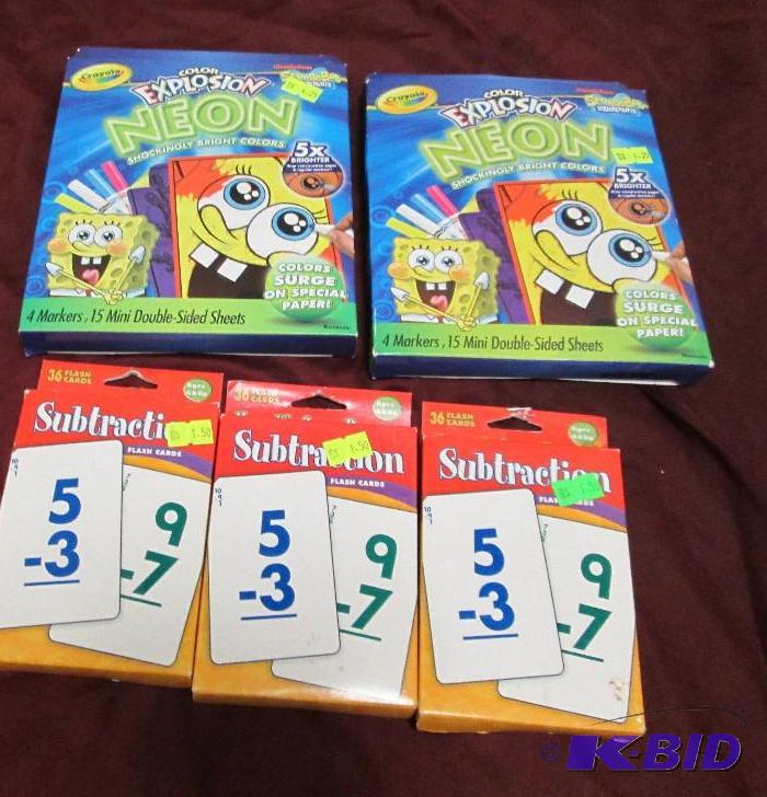 lot 145 image: Qty 3 subtraction flash cards and 2 Crayola e...