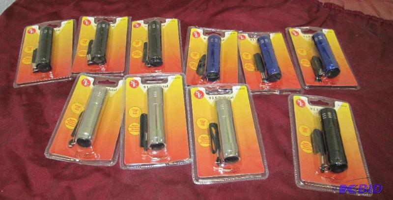 lot 202 image: Qty 10 SE Led Metal flashlight colors black, ...