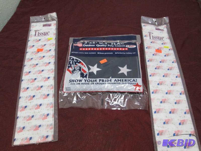 lot 223 image: Qty 3 Flag and tissue paper with flags on....