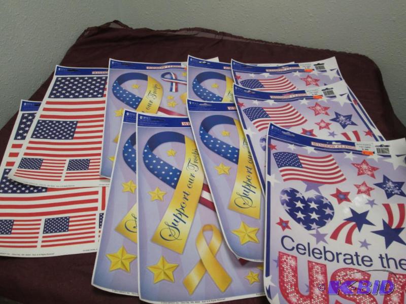 lot 226 image: Qty 10 Window clings-Flags, Support our Troop...