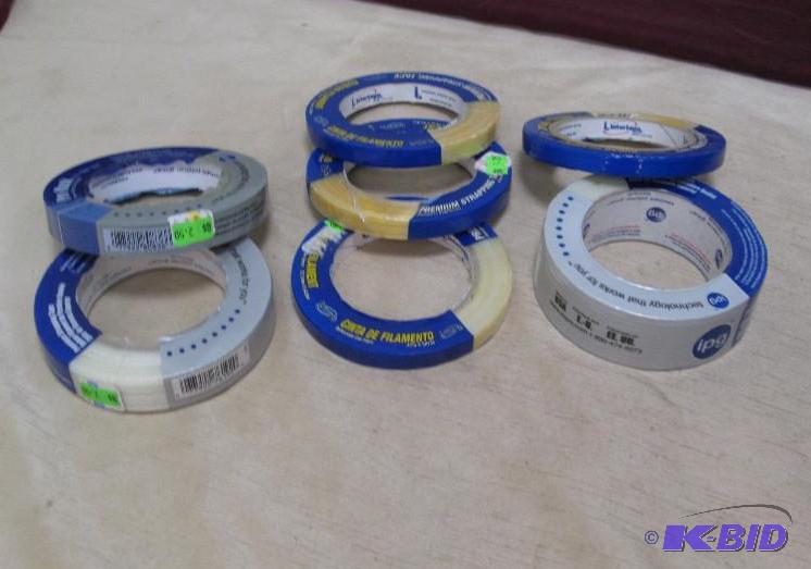 lot 239 image: Qty 7 Premium strapping tape, and Pro mask...