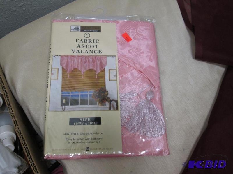 lot 249 image: Fabric ascot valance-size 60W x 19L pink...