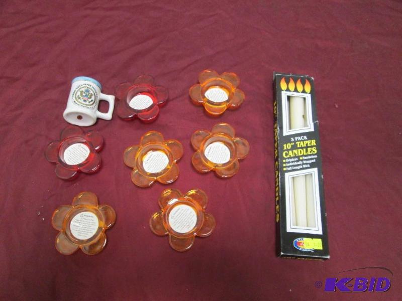 lot 318 image: Qty 7 Daisy Tea light holder orange and red, ...
