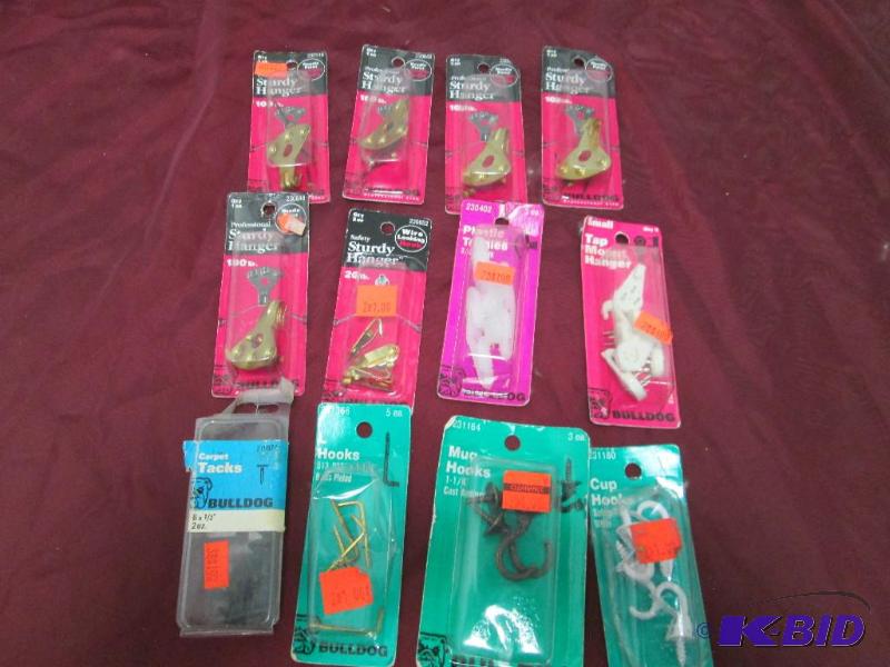 lot 321 image: Qty 5 Sturdy Hanger 100 lb., One Carpet Tacks...