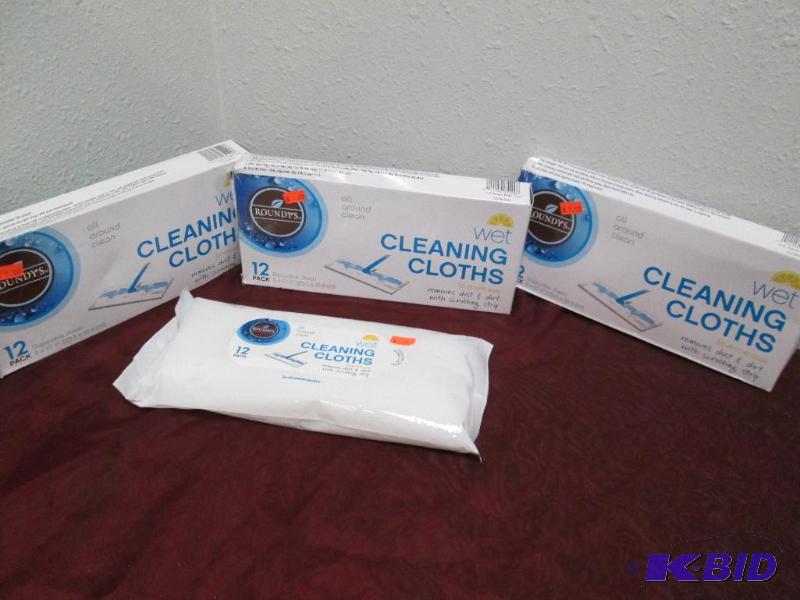 lot 345 image: Qty 4 Roundys Wet cleaning cloths lemon scent...