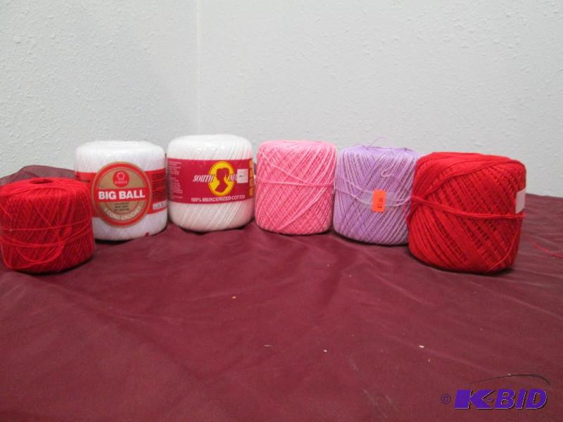 lot 356 image: Qty 6 Crochet threads- color white, red, pink...