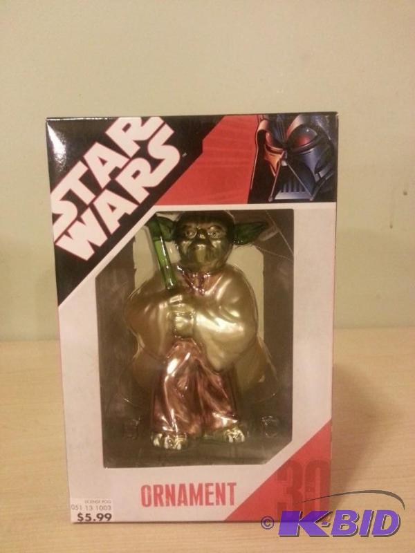 lot 65 image: Star Wars Yoda glass ornament. Never been ope...