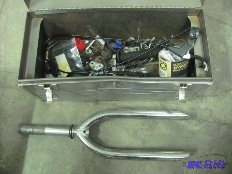 lot 146 image: Metal Tool Box full of Assorted Bicycle Parts...