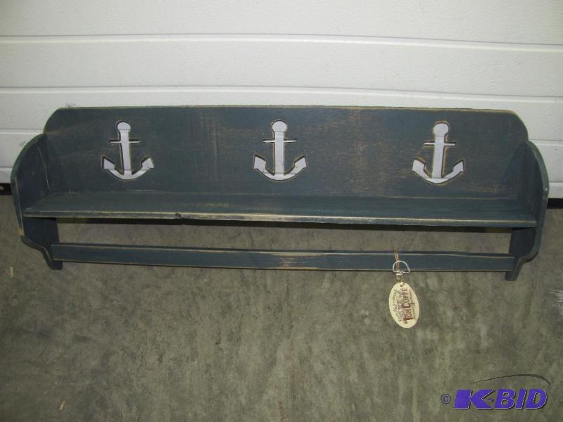 lot 54 image: NEW (with tags) Wooden Wall Shelf with anchor...