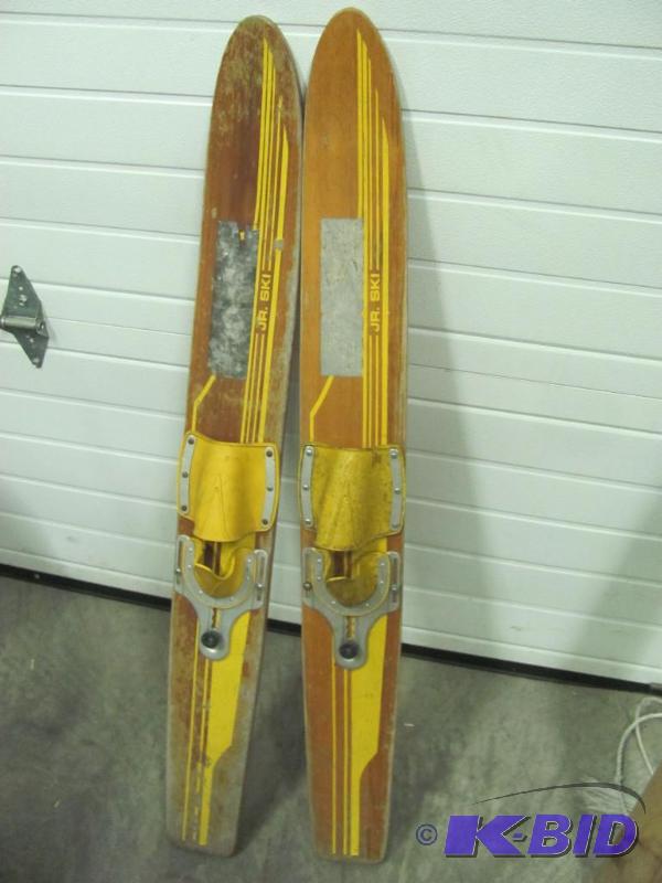 lot 67 image: Pair of Vintage JR. SKI Wood Water Skiis. Con...