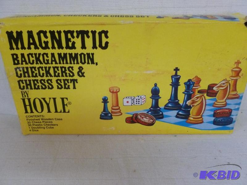 lot 199 image: Hoyle magnetic backgammon, checkers & che...