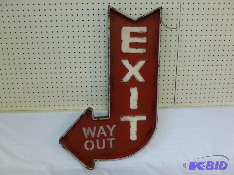 lot 27 image: Large -Exit heavy gage metal arrow sign that ...