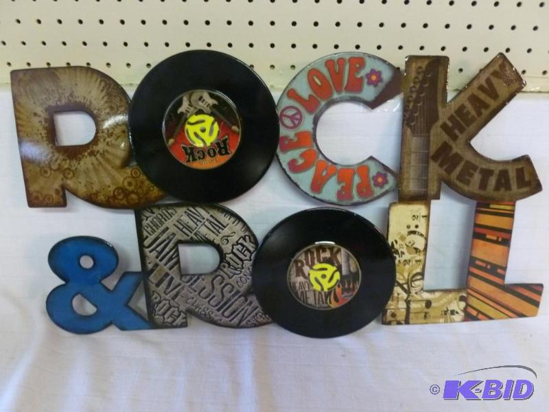 lot 32 image: Large Rock & Roll heavy gage metal sign t...