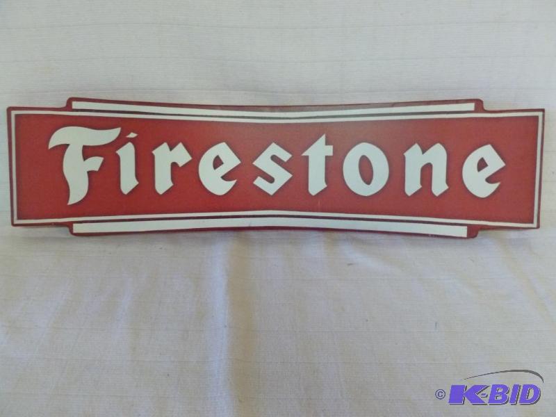 lot 35 image: Firestone heavy gage metal sign that measures...
