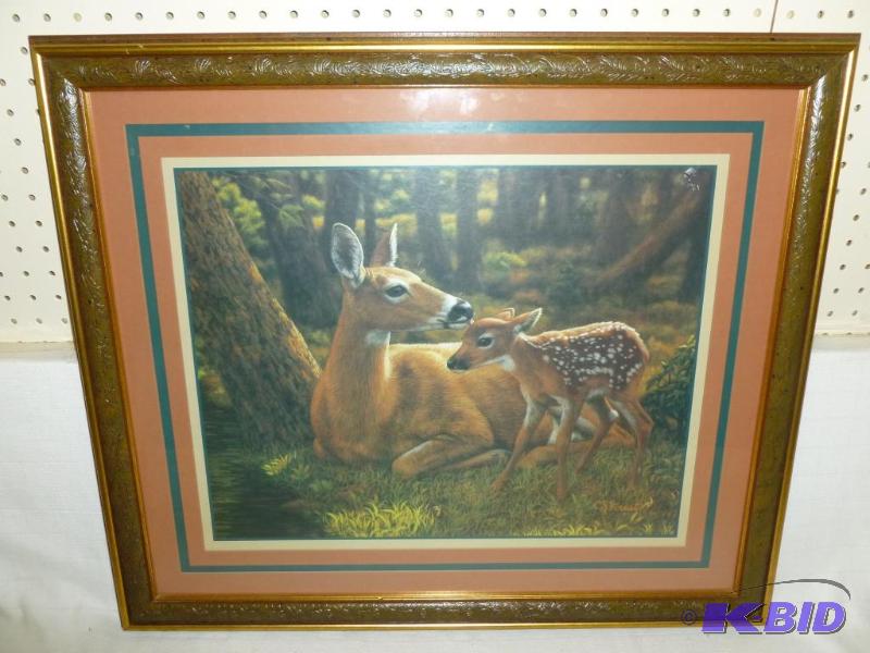 lot 39 image: Beautiful C.S Forest - Doe And Fawn wood fram...
