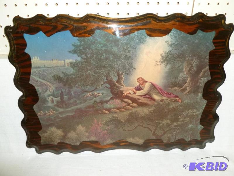 lot 57 image: Beautiful religious picture on polished board...