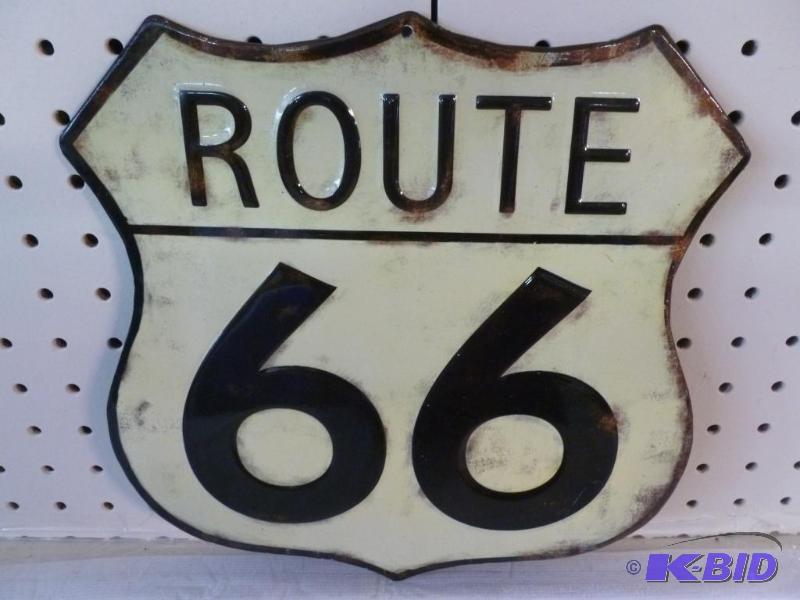 lot 9 image: Collectible Route 66 heavy gage embossed meta...