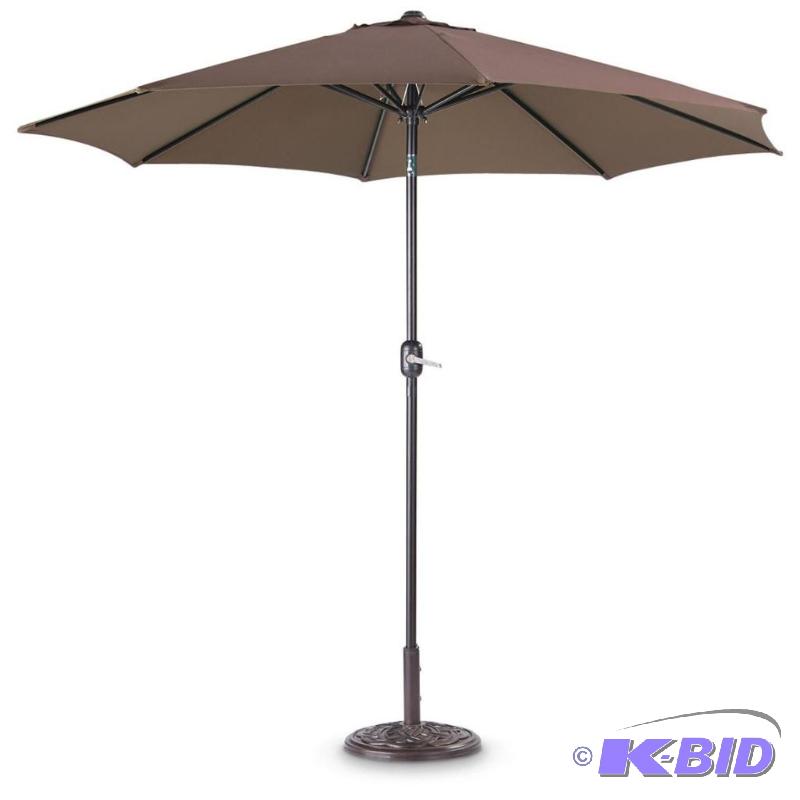 lot 65 image: 9 Deluxe Market Umbrella, brown, 8 steel rib...