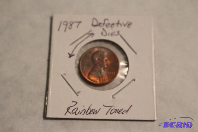1987 P Lincoln Cent Defective Dies Rainbow To...