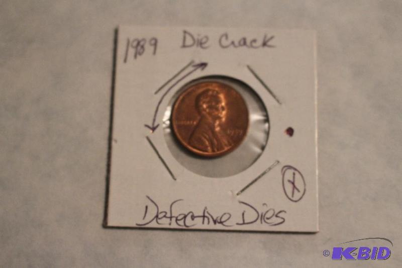 1989 P Lincoln Cent Die Crack Defective Dies...