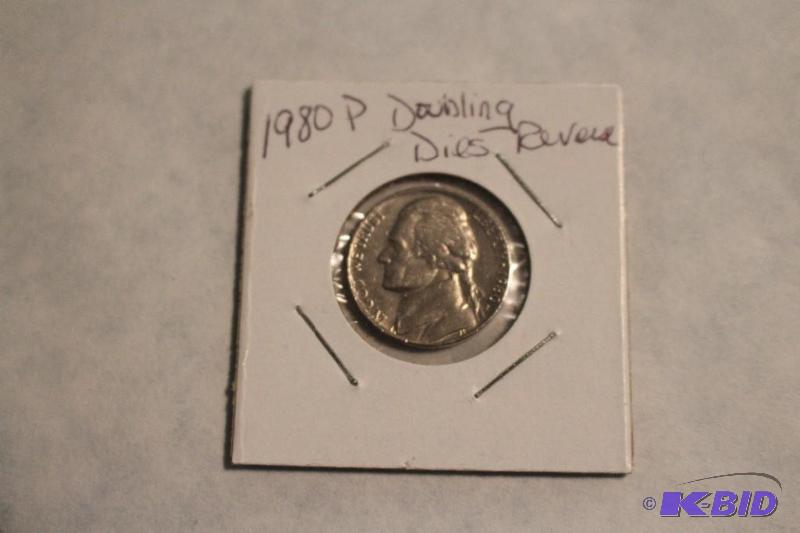 1980 P Jefferson Nickel Doubling Dies Reverse...