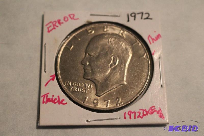 1972 P Eisenhower Dollar Thick Thin Rim Error...