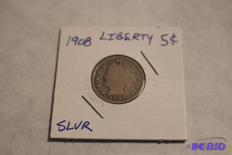 1908 P Liberty V Nickel Variety 2 with Cents...