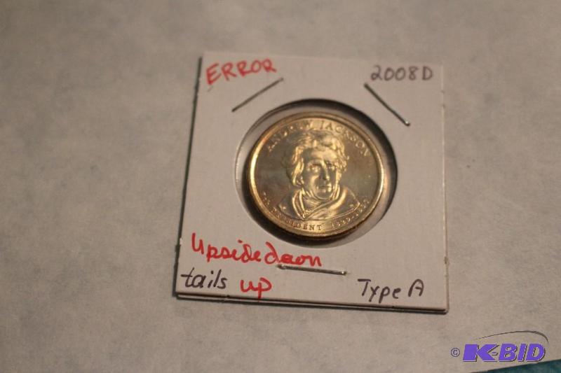 2008 D Andrew Jackson Dollar Upside Down Tail...